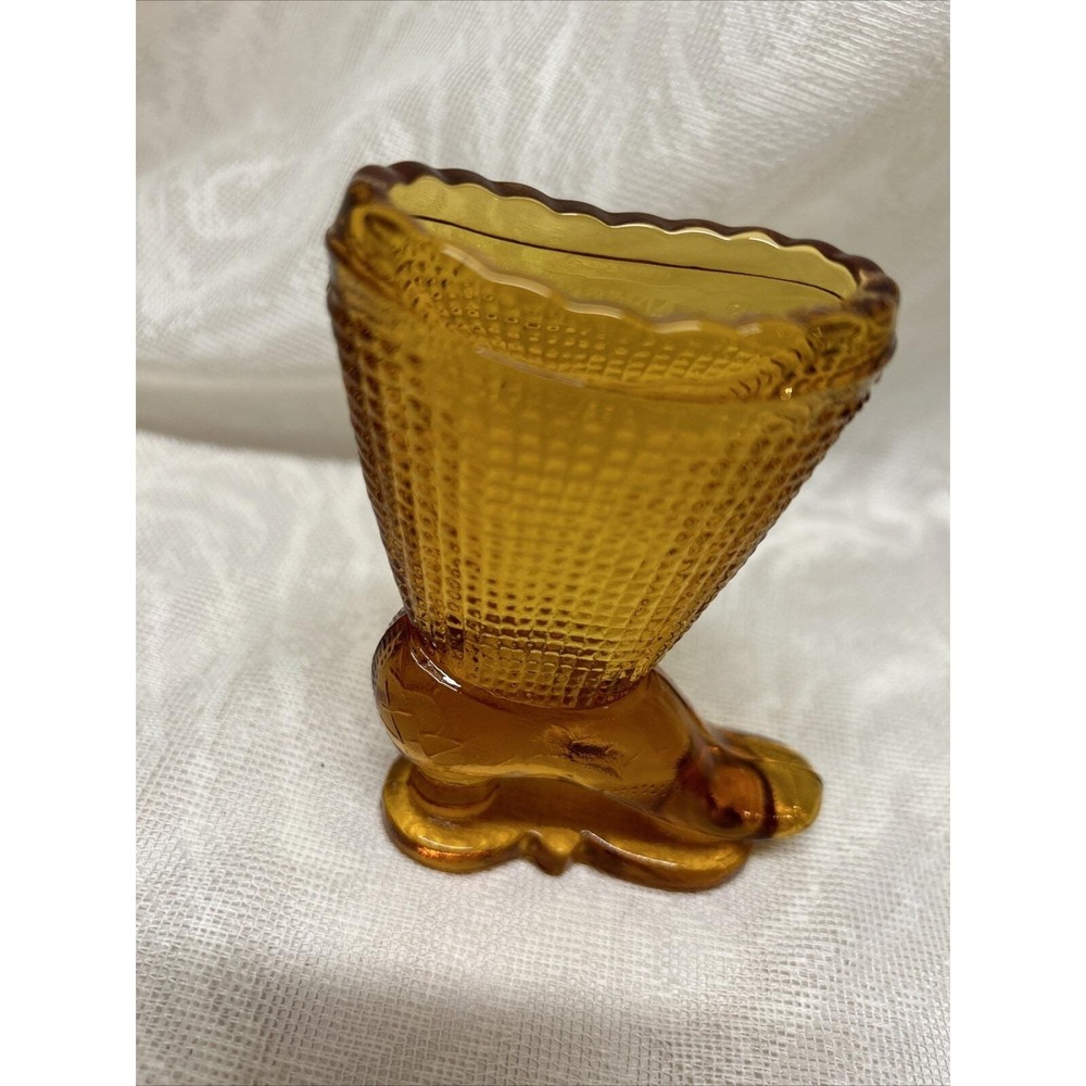 Vintage Toothpick Holder L.E. Smith Amber Victorian Glass Boot